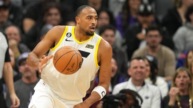 Utah Jazz guard Talen Horton-Tucker (0) dribbles against the Sacramento Kings during the second quarter at Golden 1 Center.